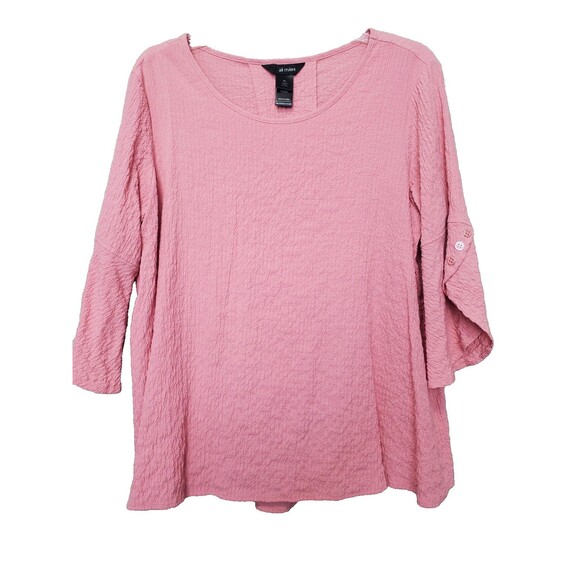 Ali Miles Pink Textured Flowy Petal Sleeve Scoop Neck Tunic w/Button Accents PL - Picture 1 of 7